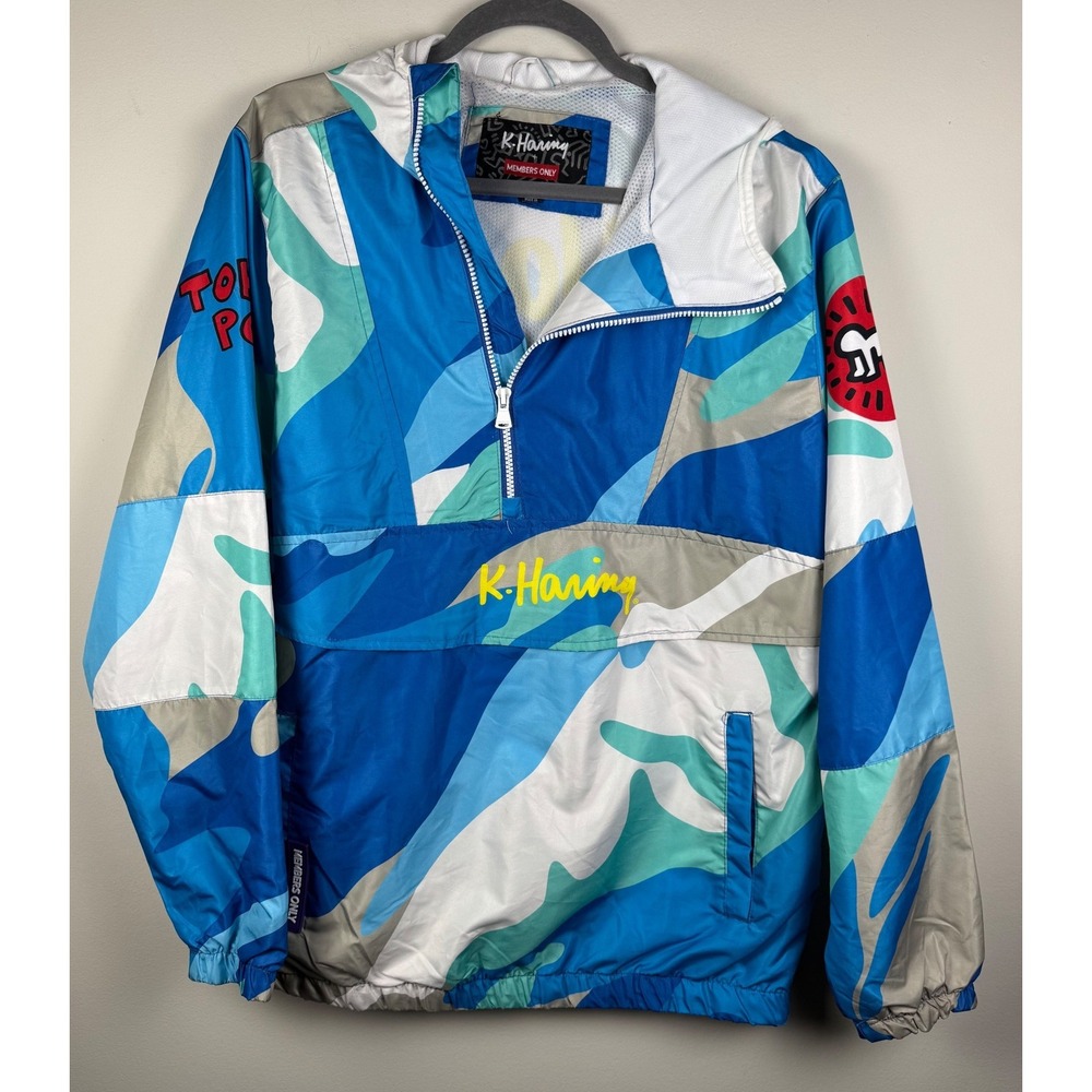 Keith Haring x Members Only Mens Anorak Windbreaker Jacket Blue Camo‎ K Haring